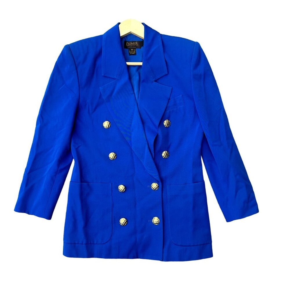 Vintage Premier Collection Preppy Pure Wool Double Breasted Blue Womens Size XS